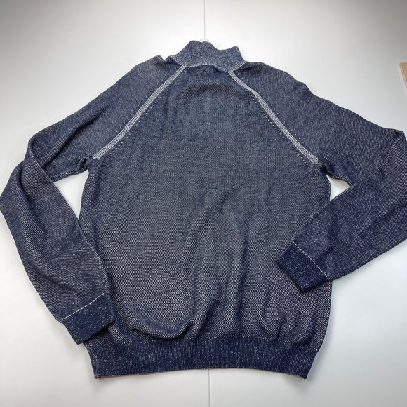 Tailor Vintage Navy Birdseye Quarter Zip Stand Collar Sweater Size Medium - Picture 5 of 9